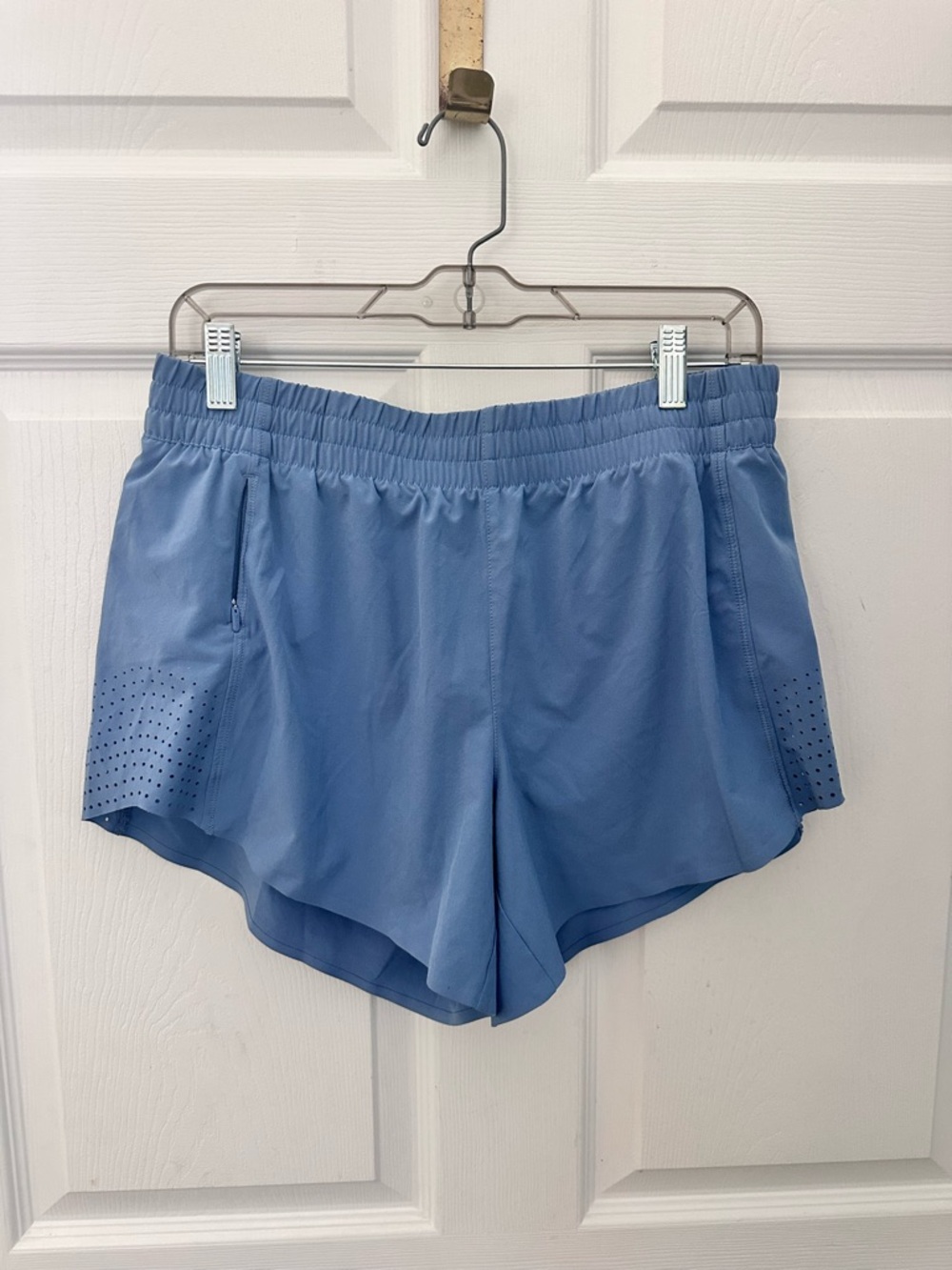Athleta Perforated Light Blue Running Shorts Women's with panty